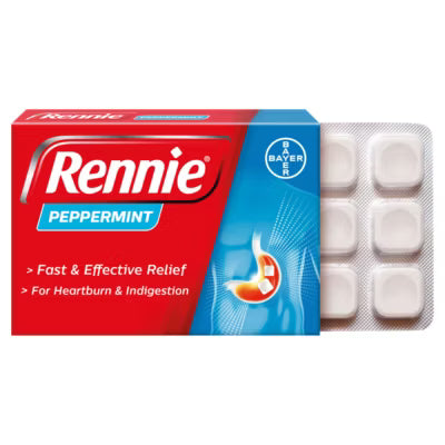 Rennie peppermint chewable antacid tablets 96 tablets, imported from the UK