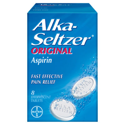 Alka Seltzer Original Aspirin effervescent tablets 8 pack, imported from the UK