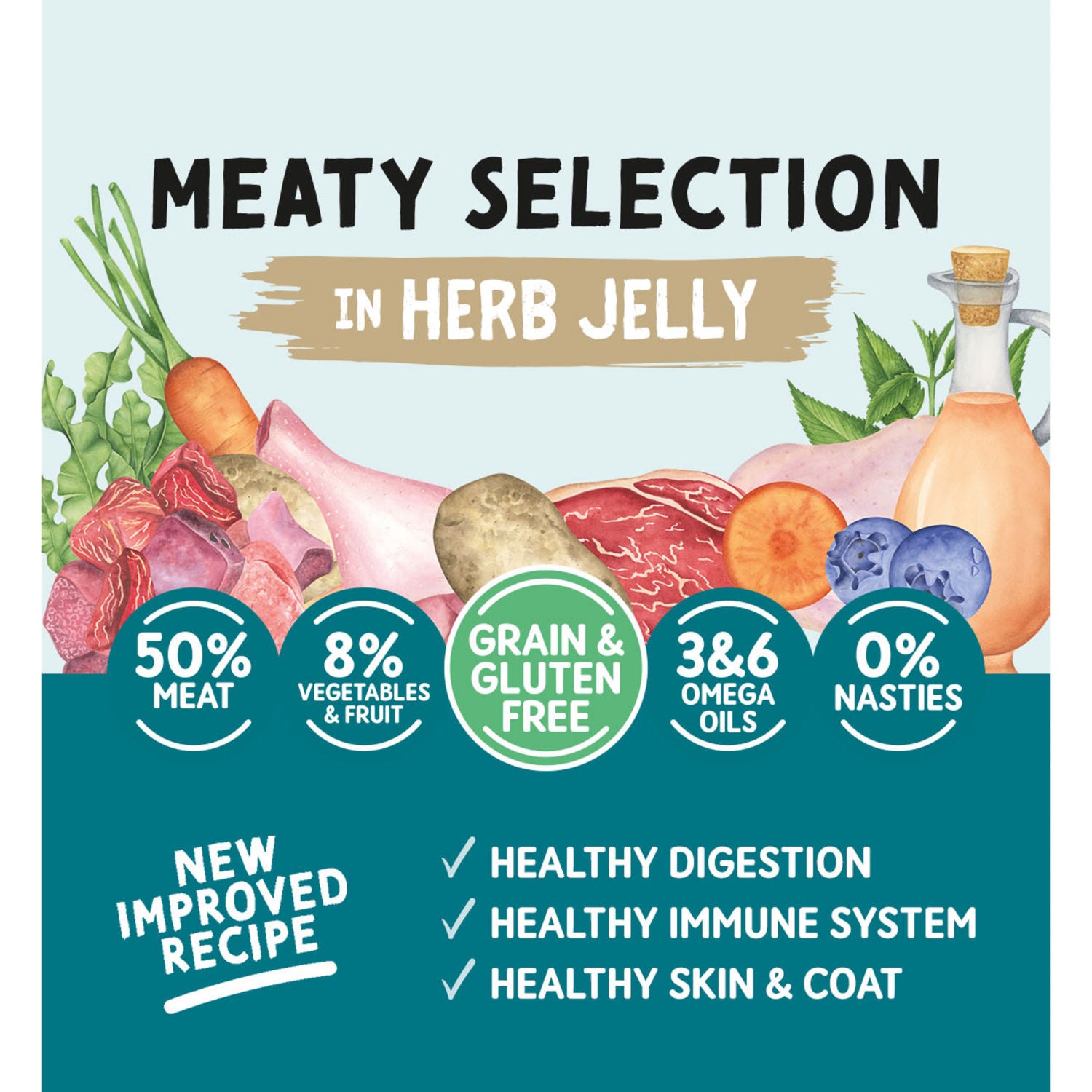 Naturo dog food meaty selection herb jelly 6x390g, imported from the UK