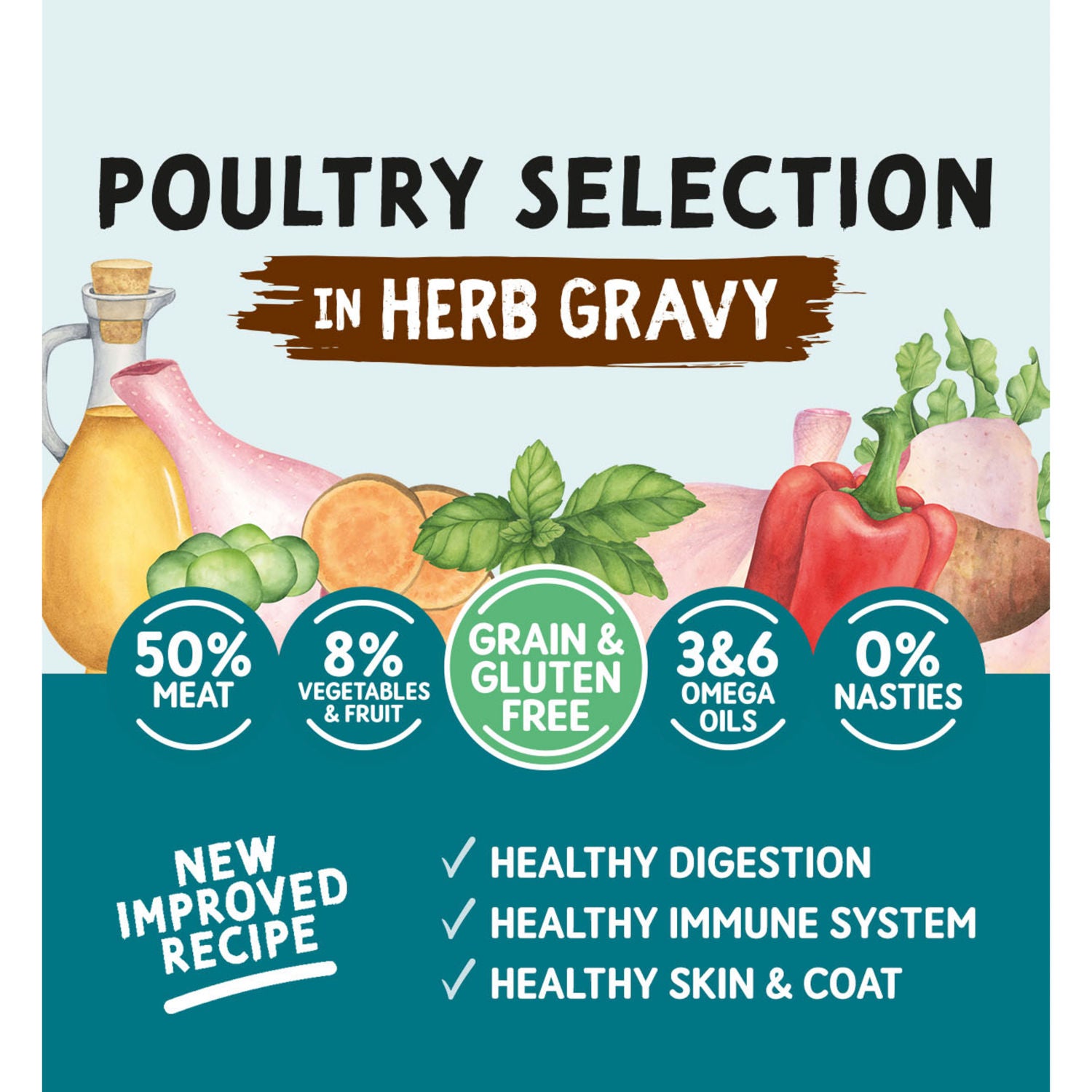Naturo poultry dog food herb gravy 6x390g cans, UK import