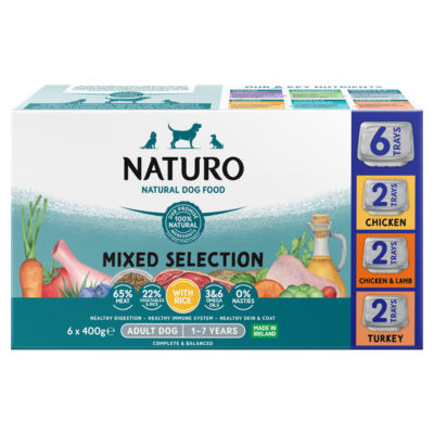 Naturo natural dog food mixed selection with rice 6 x 400g, imported from the UK