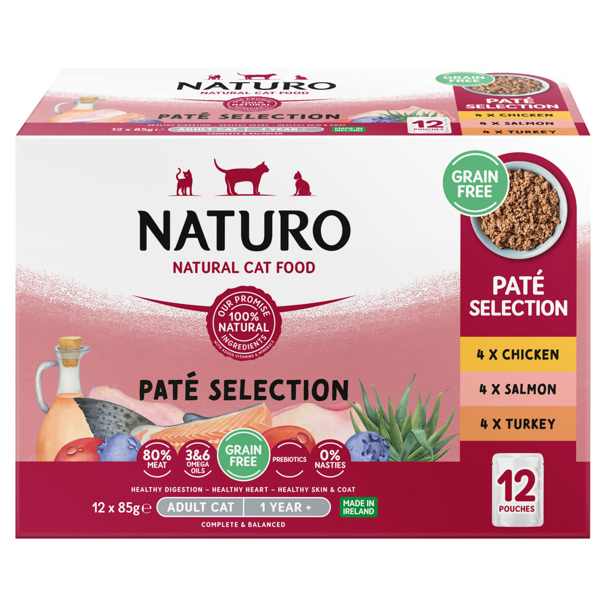 Naturo Paté Selection cat food 12x85g, imported from the UK
