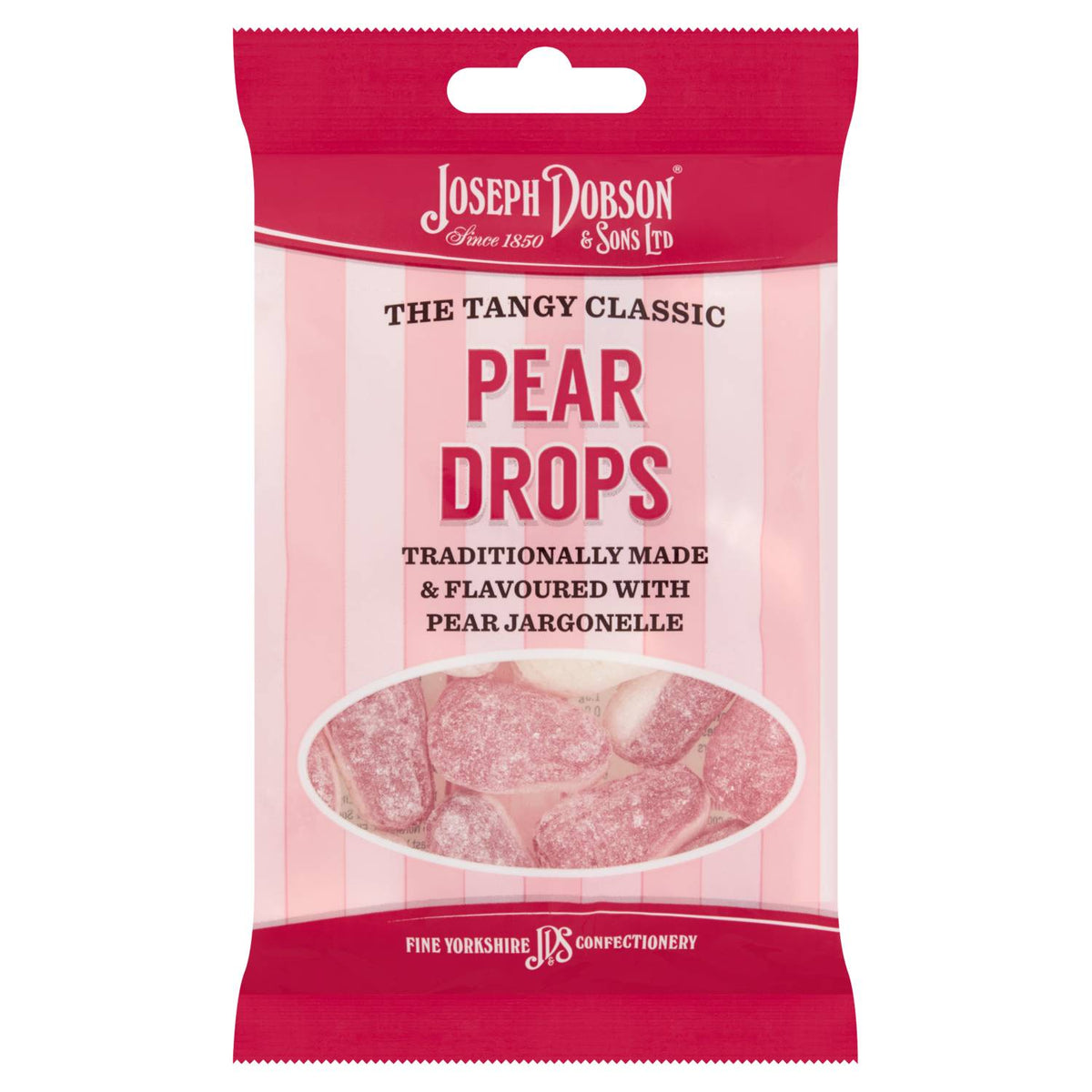 Dobson Pear Drops hard boiled sweets 200g, imported from the UK