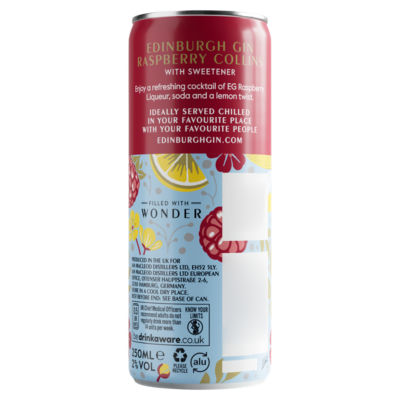 Edinburgh Gin Raspberry Collins cocktail 250ml, imported from the UK