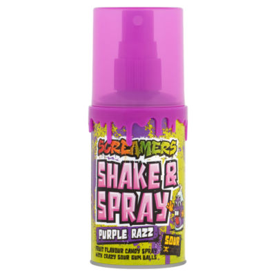 Zed Candy Screamers Shake N Spray Sour Purple Razz Liquid Candy and Gum Balls