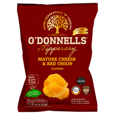 O'Donnells mature cheese and red onion hand cooked crisps 125g (British brand)