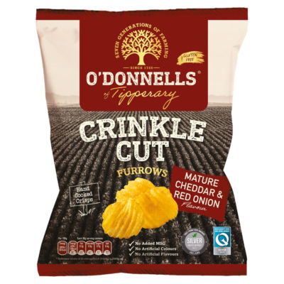 ASDA O'Donnells Crinkle Cut Furrows Mature Cheese & Red Onion Flavour Hand Cooked Potato Crisps 125g- Buy online at McGrocer