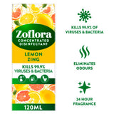 Zoflora Concentrated Multipurpose Disinfectant Lemon Zing 3 in 1 Action 120ml