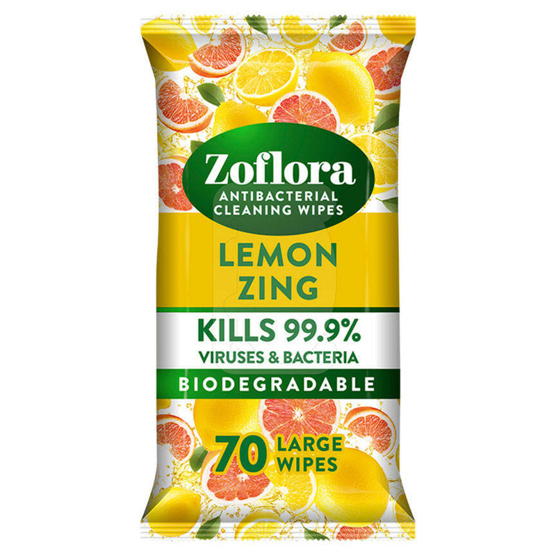 Zoflora Antibacterial Multi-Surface Cleaning Wipes Lemon Zing 70 Large Wipes