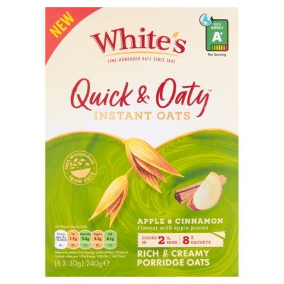 White's apple cinnamon instant oats 8x30g, imported from the UK
