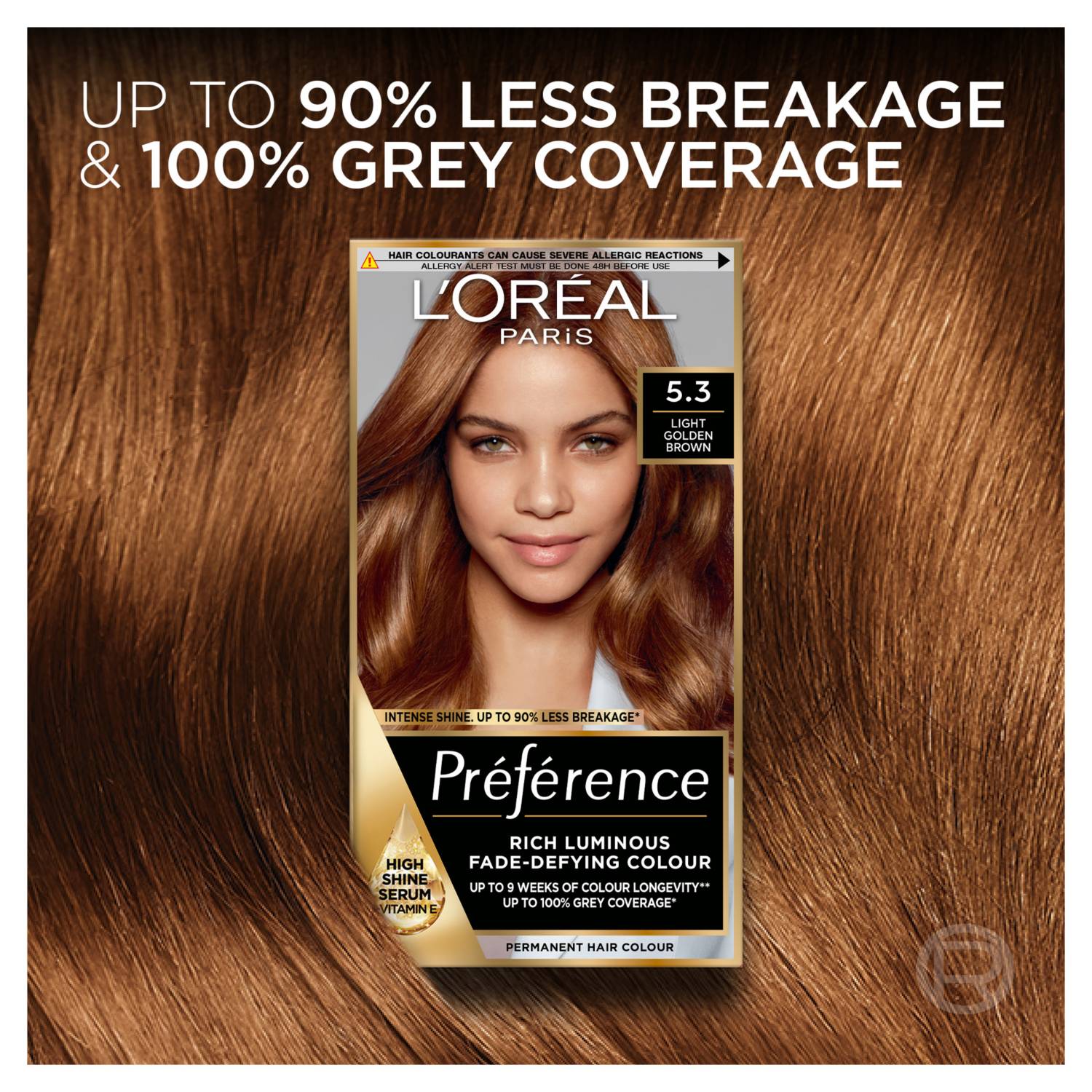 L'Oreal Preference permanent hair colour 5.3 Light Golden Brown, UK version