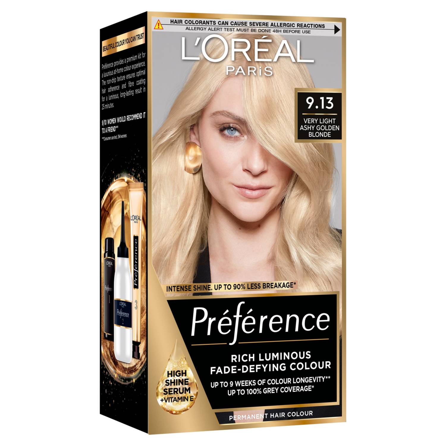 L'Oreal Preference 9.13 very light ashy golden blonde permanent hair colour (British brand)