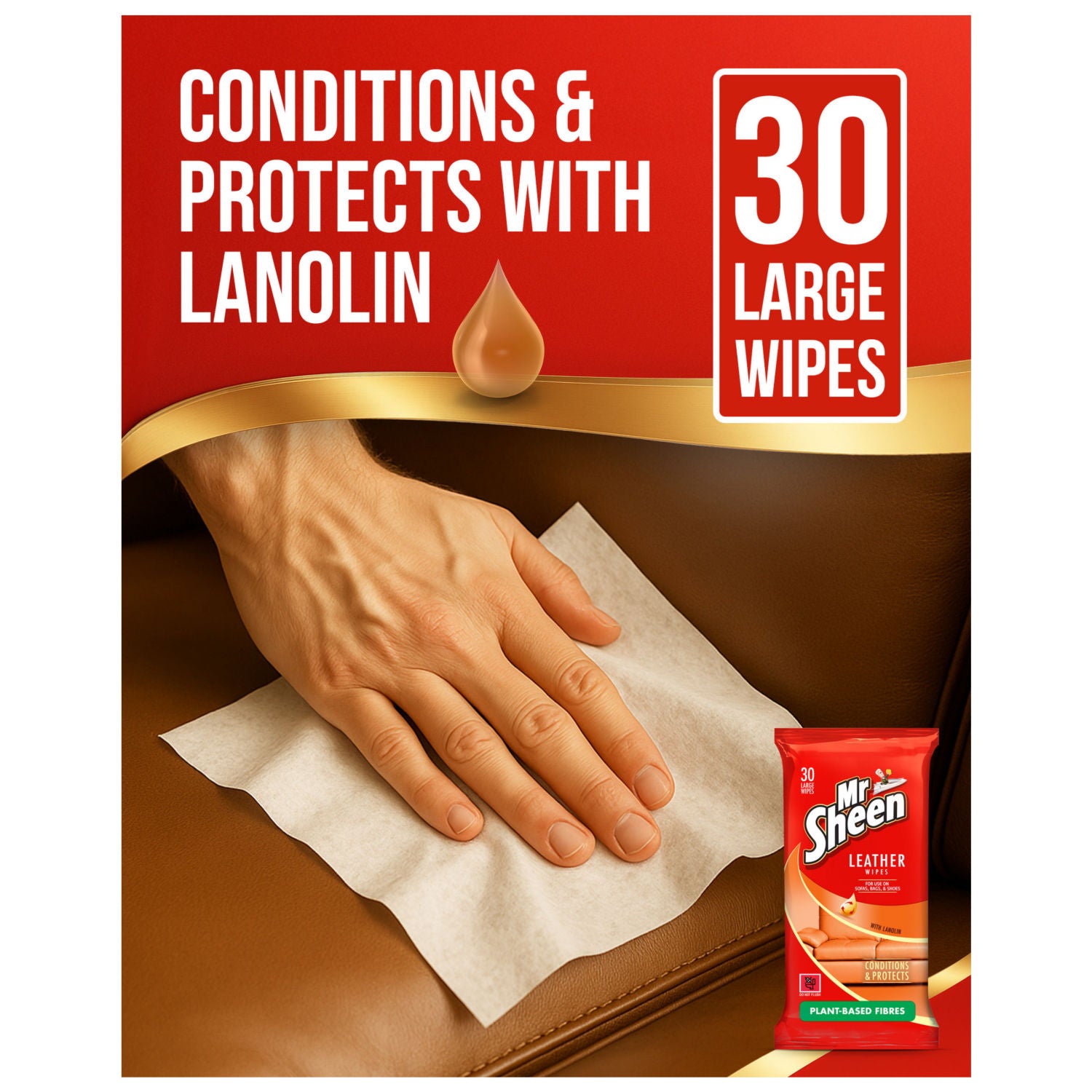 Mr Sheen leather wipes 30 wipes, imported from the UK