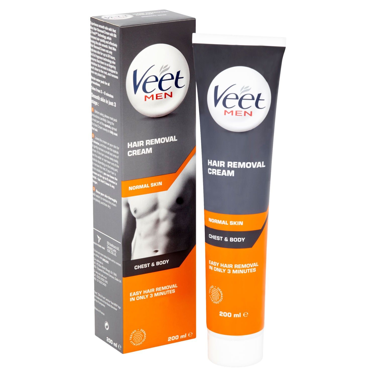 Veet men hair removal cream chest and body normal skin 200ml (British brand)