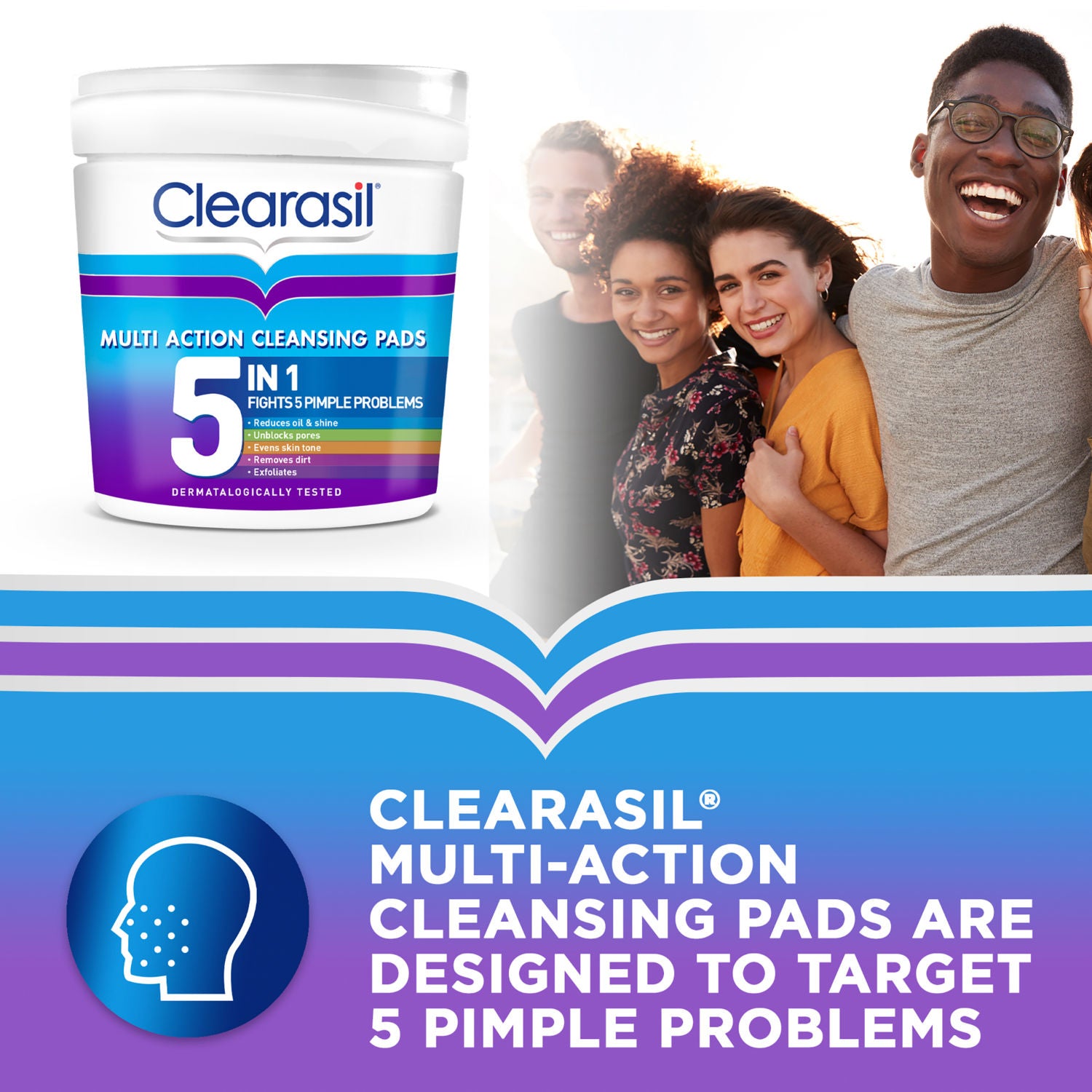 Clearasil multi-action 5-in-1 cleansing pads 65 pads - British product