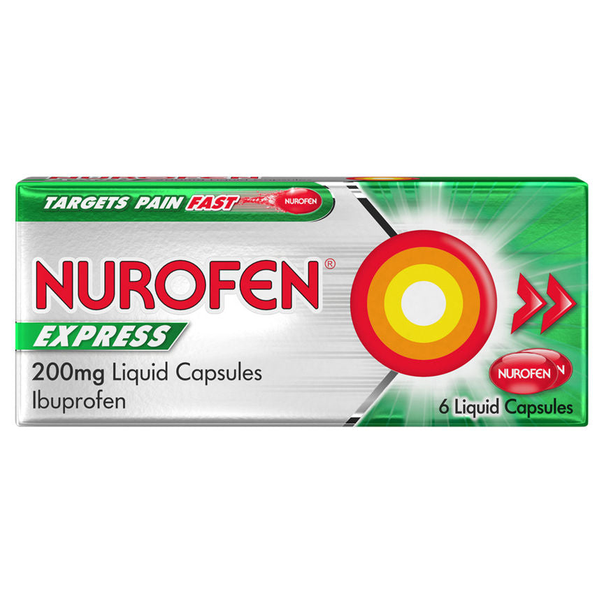 Nurofen Express Pain Relief 200mg Liquid Capsules Ibuprofen x6