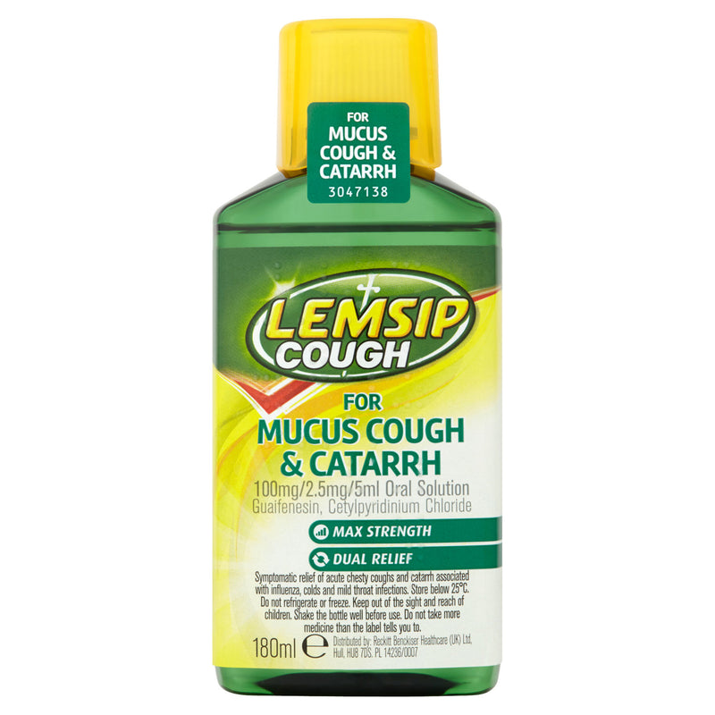 Lemsip cough liquid for mucus cough and catarrh relief - British product