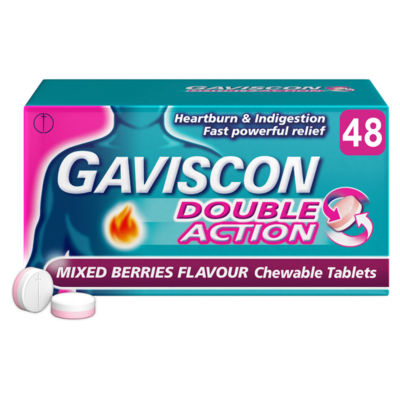 ASDA Gaviscon Double Action Mixed Berries Flavour Chewable Tablets 48 Count- Buy online at McGrocer