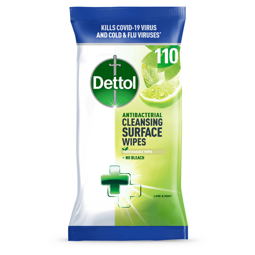 Dettol Antibacterial Cleansing Surface Wipes Lime & Mint 110 Large Wipes GOODS ASDA   