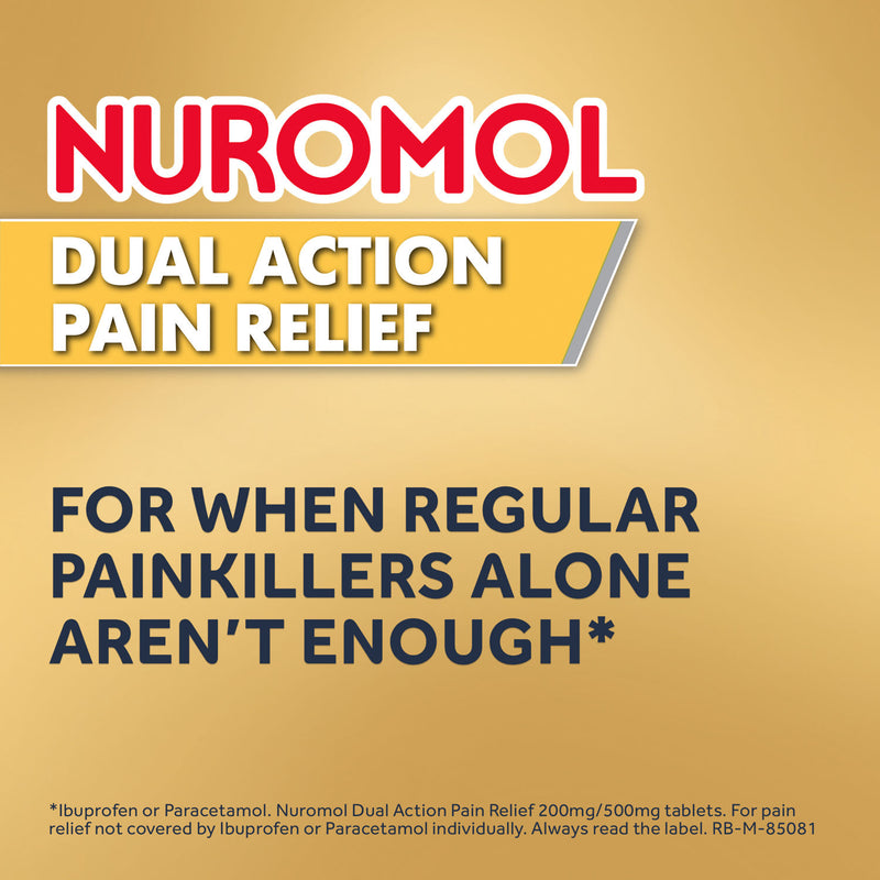 Nuromol dual action pain relief tablets 16 tablets, imported from the UK