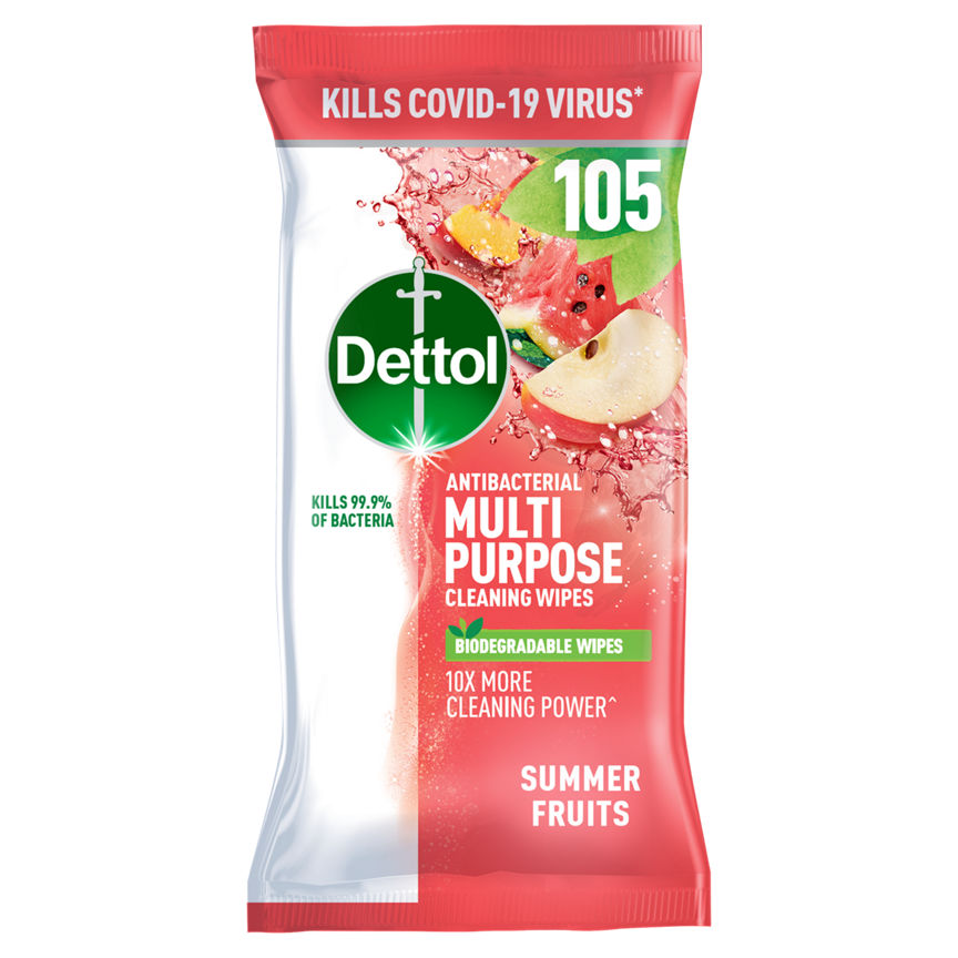 Dettol Antibacterial Multi Purpose Cleaning Wipes Summer Fruits 105 Large Wipes GOODS ASDA   