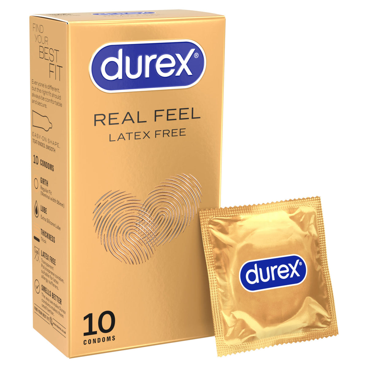 Durex Real Feel latex free condoms 10 pack, imported from the UK
