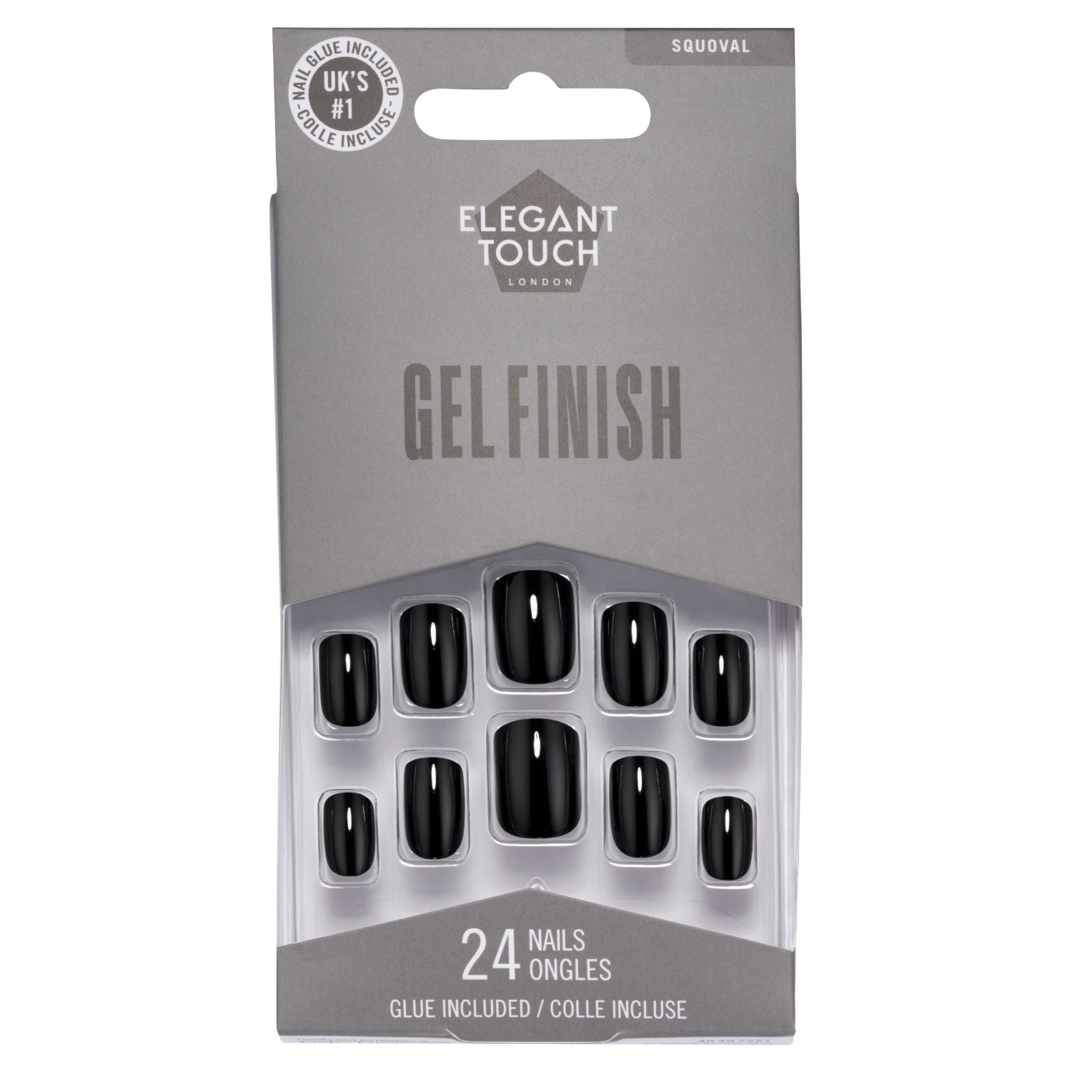 Elegant Touch London Squoval Gel Finish false nails 24 pack, imported from the UK