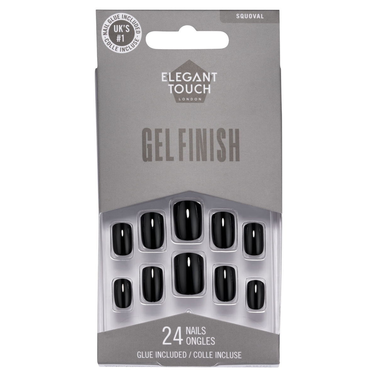 Elegant Touch London Squoval Gel Finish false nails 24 pack, imported from the UK
