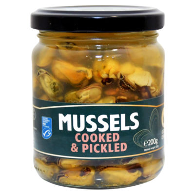 Ocean Crown cooked and pickled mussels 200g, imported from the UK