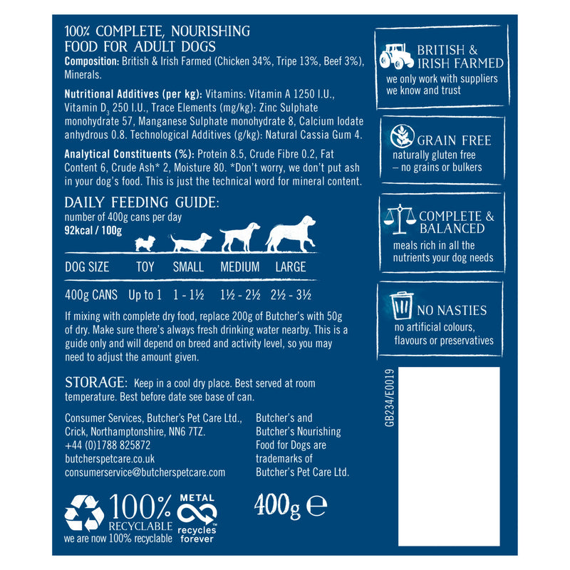 Butcher's dog food with tripe 400g - British product