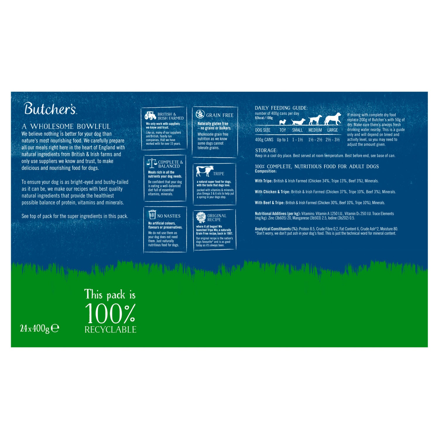 Butcher's tripe loaf wet dog food 24 x 400g - British product