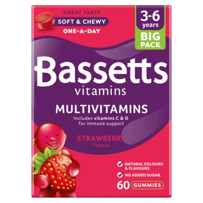 Bassetts multivitamin gummies strawberry flavour 60 gummies, imported from the UK