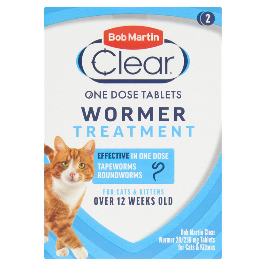 Bob Martin Clear Wormer Treatment for Cats & Kittens Over 12 Weeks Old 2 Tablets GOODS ASDA   