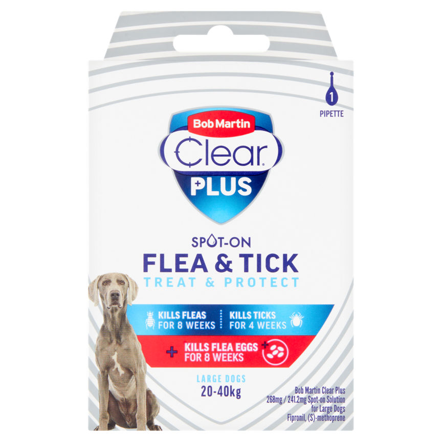 Bob Martin Clear Plus Spot-On Flea & Tick Solution for Large Dogs 1 Pipette GOODS ASDA   