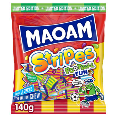 MAOAM Football Fun Stripes sweets 140g, UK version