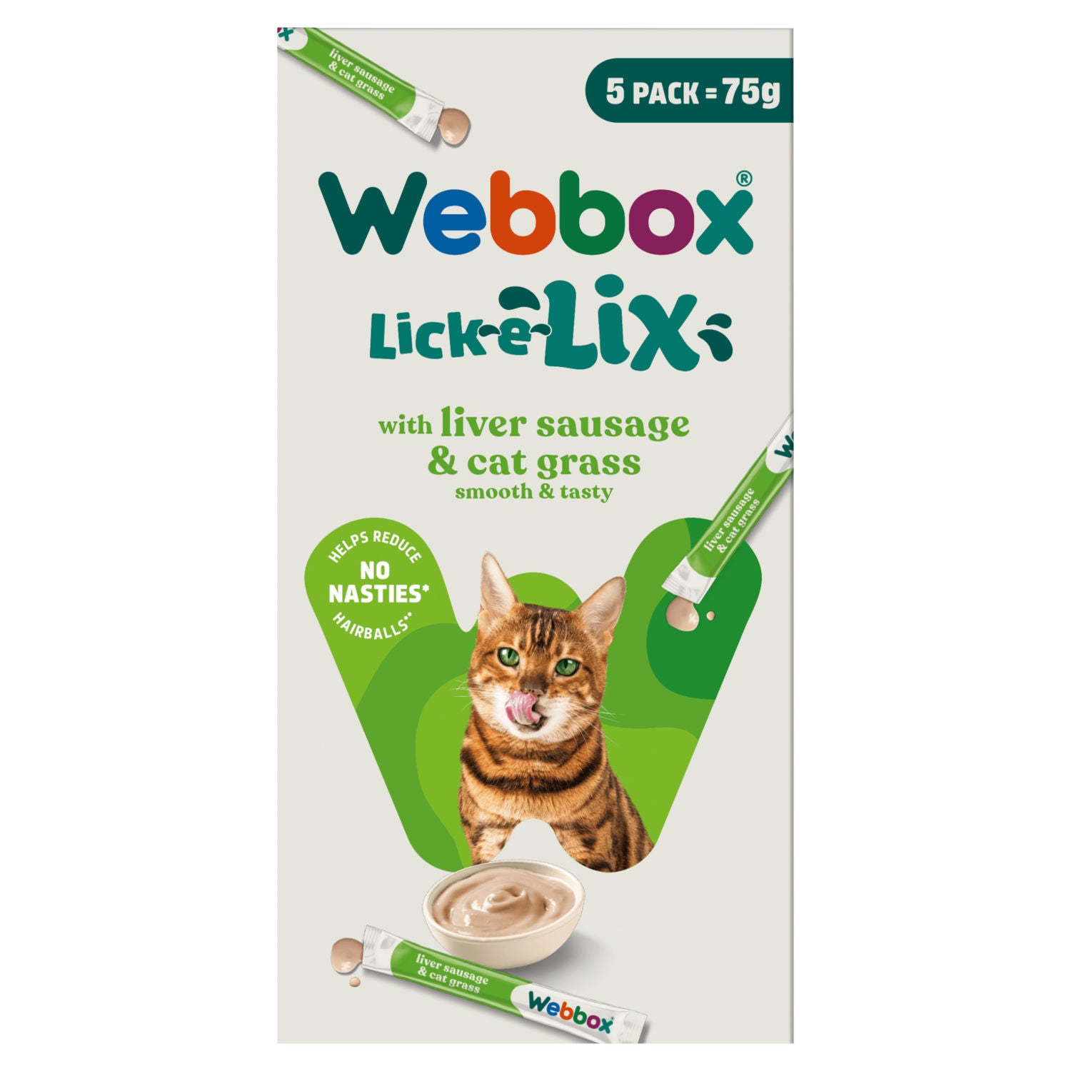 Webbox Lick-e-Lix cat treat liver sausage cat grass 75g, UK version