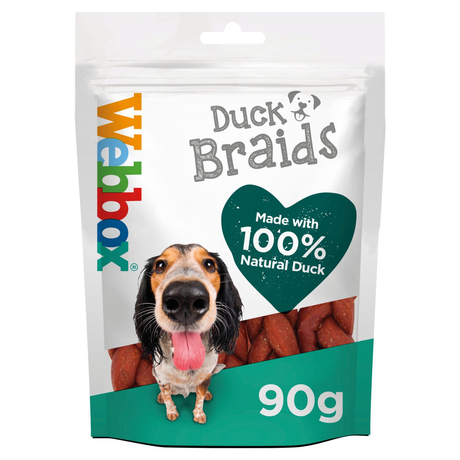 Webbox duck braids dog treat 90g, imported from the UK