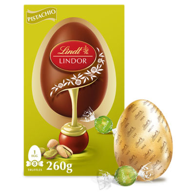 Lindt milk chocolate egg with Lindor pistachio truffles 260g (British brand)