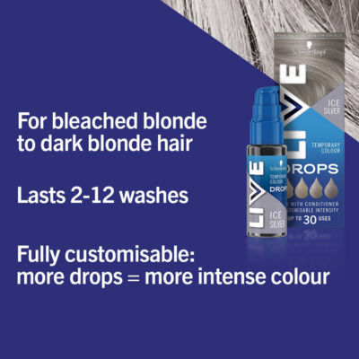 Schwarzkopf hair dye drops Ice Silver 30ml, imported from the UK