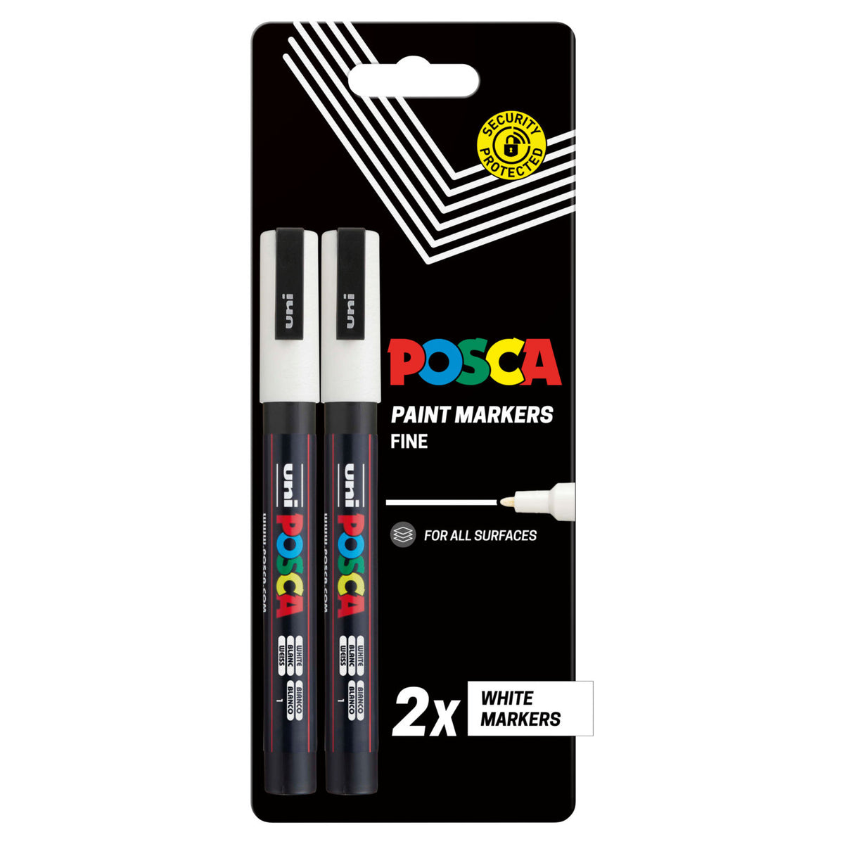 Posca 2 paint markers white fine tip 0.9-1.3mm, imported from the UK