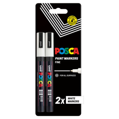 Posca 2 paint markers white fine tip 0.9-1.3mm, imported from the UK