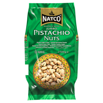 Natco roasted and salted jumbo pistachio nuts 500g, imported from the UK