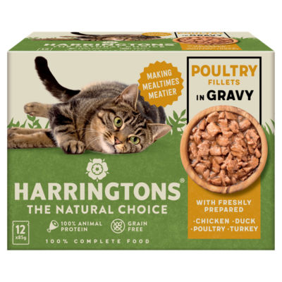 Harringtons wet cat food pouches poultry gravy 12x85g - British product