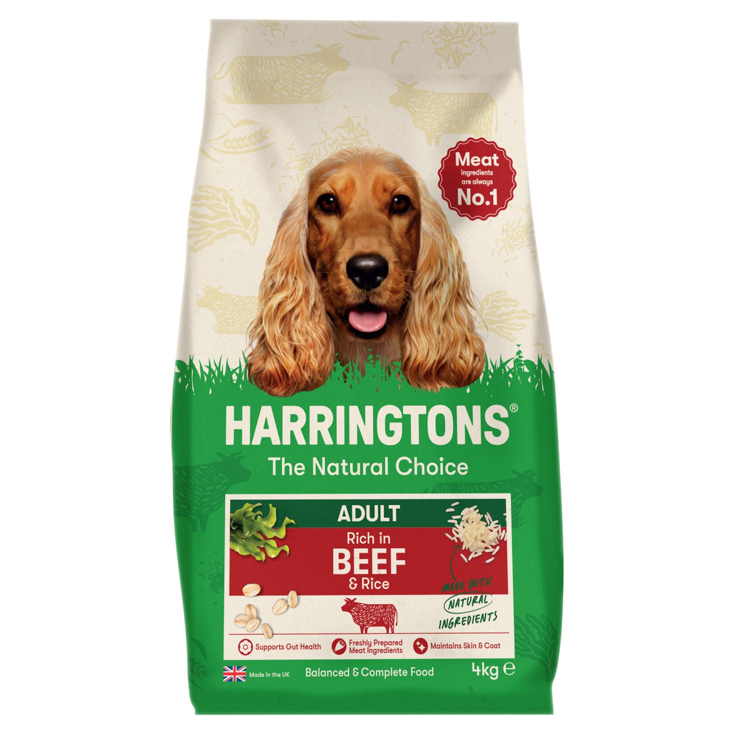 Harringtons dry dog food rich in beef and rice 4kg, UK version