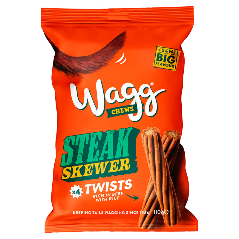 Wagg dog treat steak skewer twists 110g, UK version
