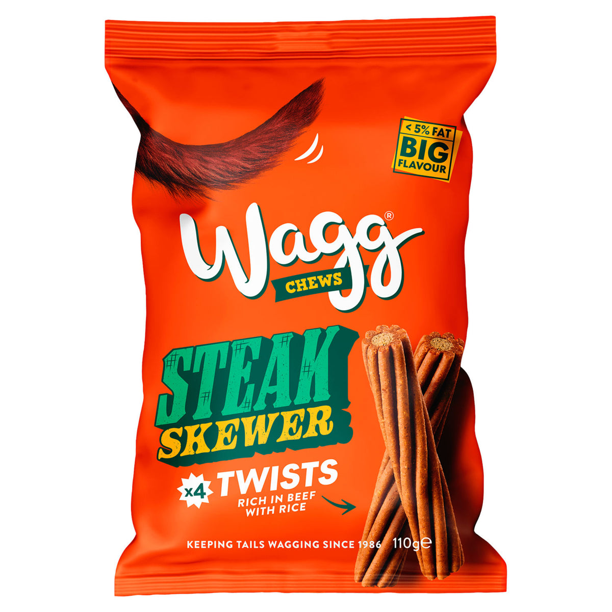 Wagg dog treat steak skewer twists 110g, UK version