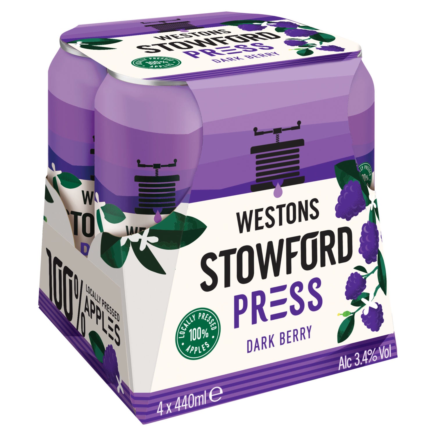 Westons cider Dark Berry 4x440ml, imported from the UK