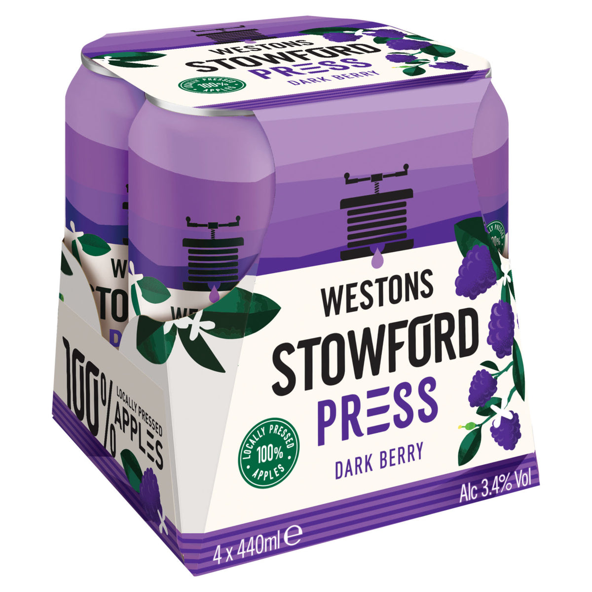 Westons cider Dark Berry 4x440ml, imported from the UK