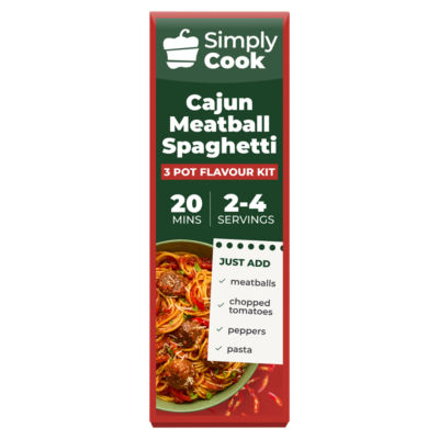 Simply Cook Cajun Meatball Spaghetti flavour kit 65g, imported from the UK