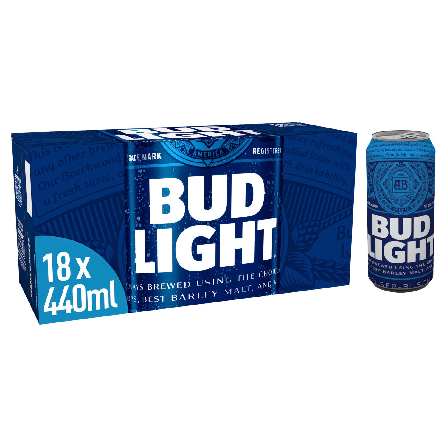 Bud Light lager beer 18x440ml - British product